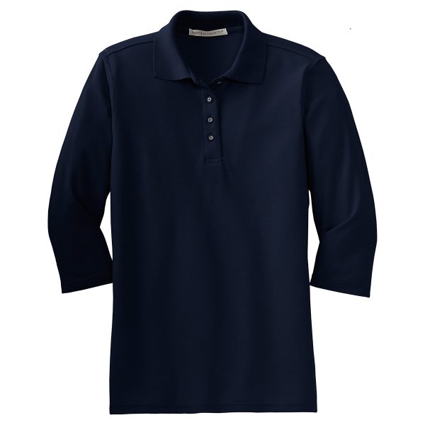 Port Authority Women s Navy Silk Touch 3 4-Sleeve Polo on Sale